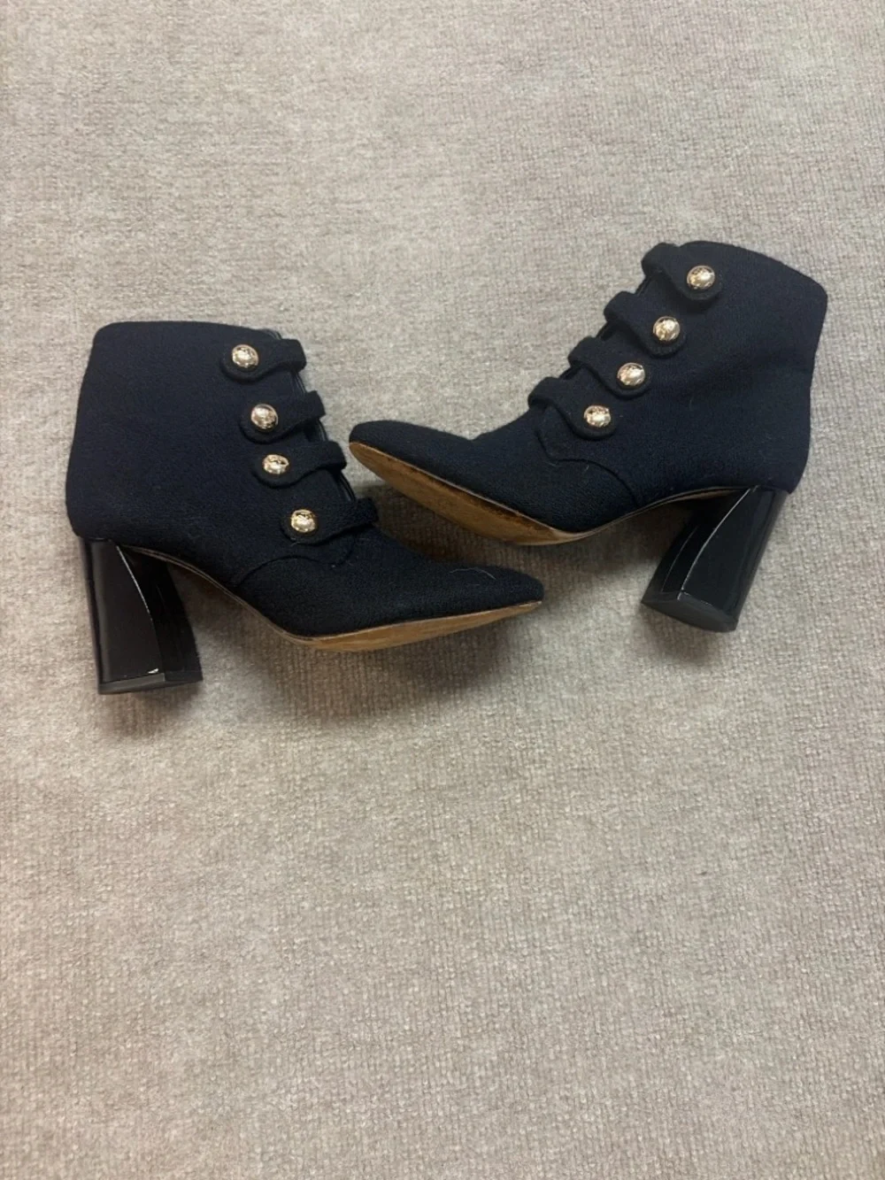 Tory Burch Marisa Boots Black Wool Felt Button Detail Patent Heel Women’s 9M